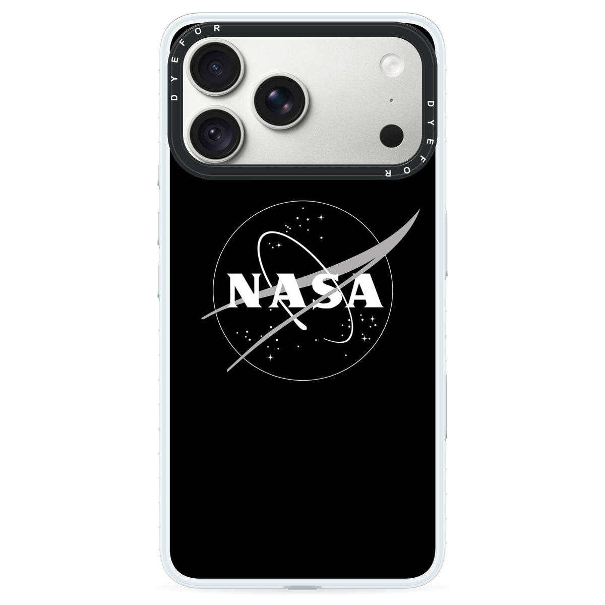 Black NASA Meatball iPhone 18 Pro Max Black Impact Pre order Case on Silver phone