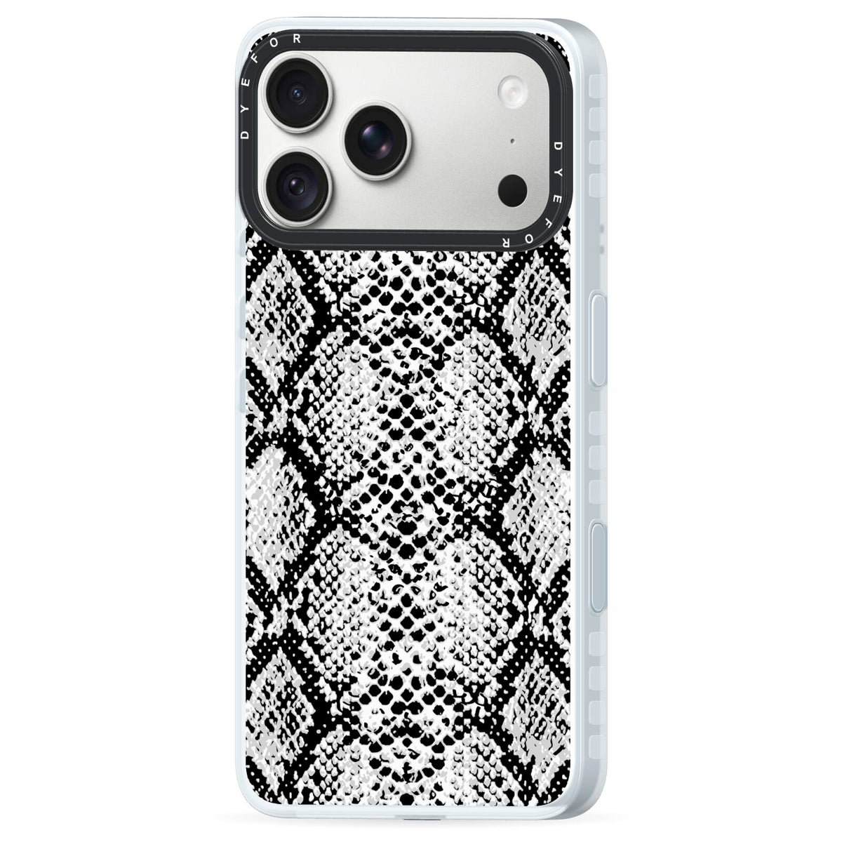 Black Snakeskin iPhone 18 Pro Black Impact Pre order Case Side Angle on Silver phone