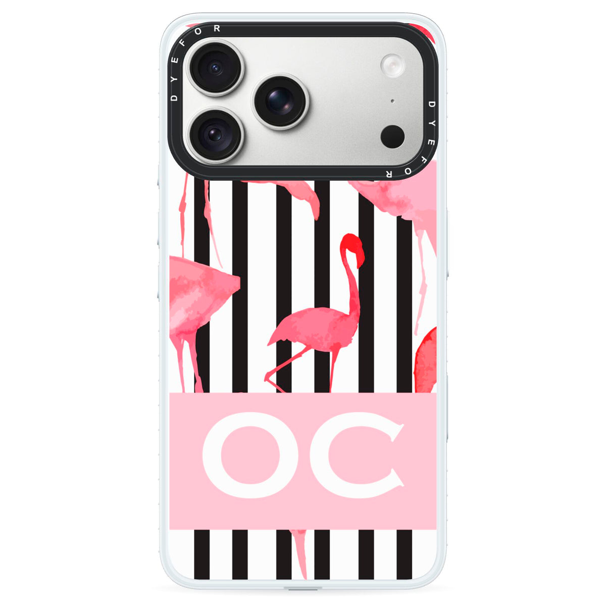 Black Striped Flamingo iPhone 18 Pro Black Impact Pre order Case on Silver phone