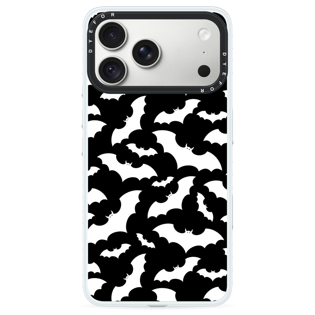 Black and White Bats iPhone 18 Pro Black Impact Pre order Case on Silver phone