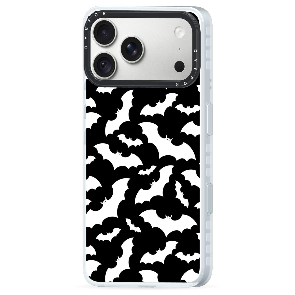 Black and White Bats iPhone 18 Pro Max Black Impact Pre order Case Side Angle on Silver phone