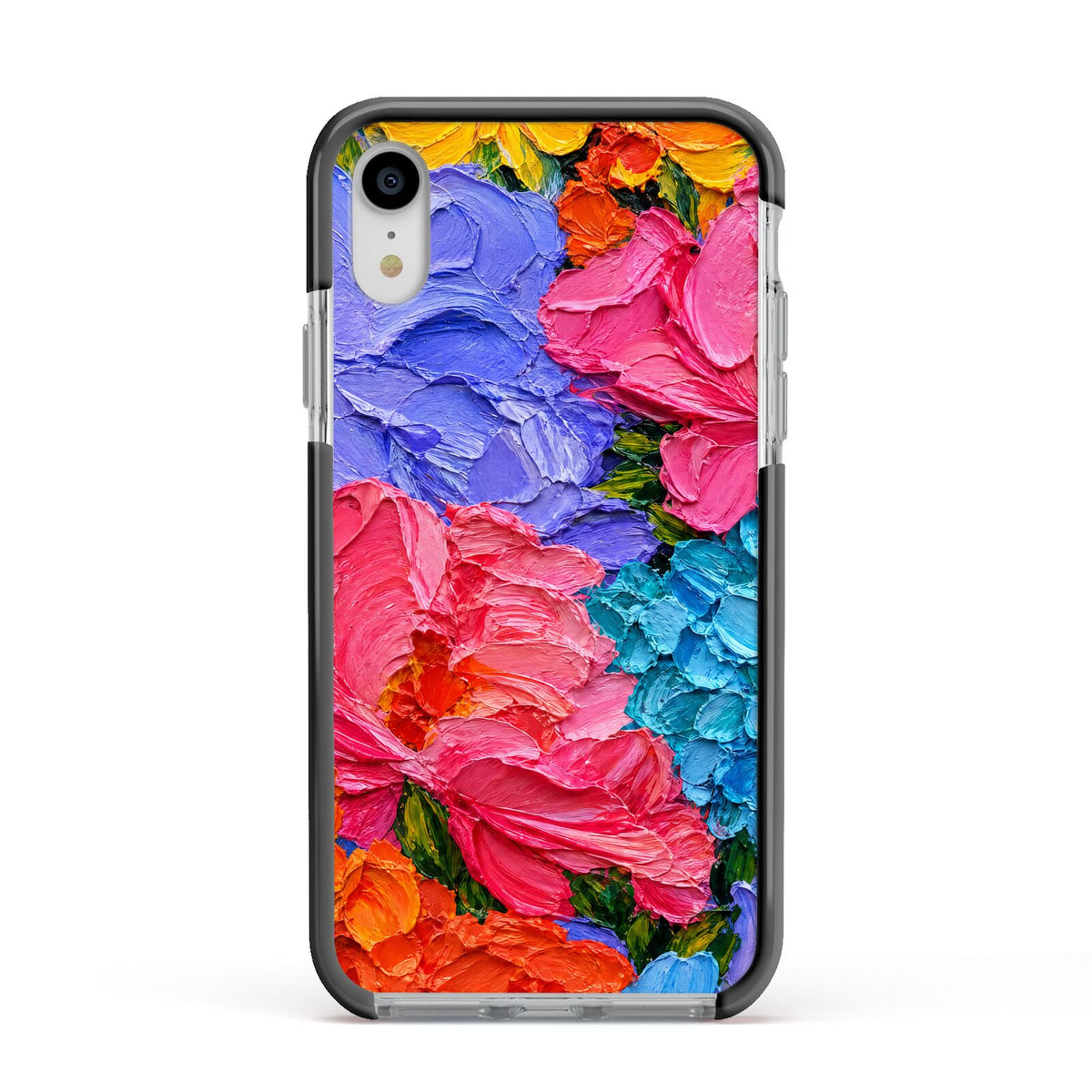 Bloom Riot Apple iPhone XR Impact Case Black Edge on Silver Phone