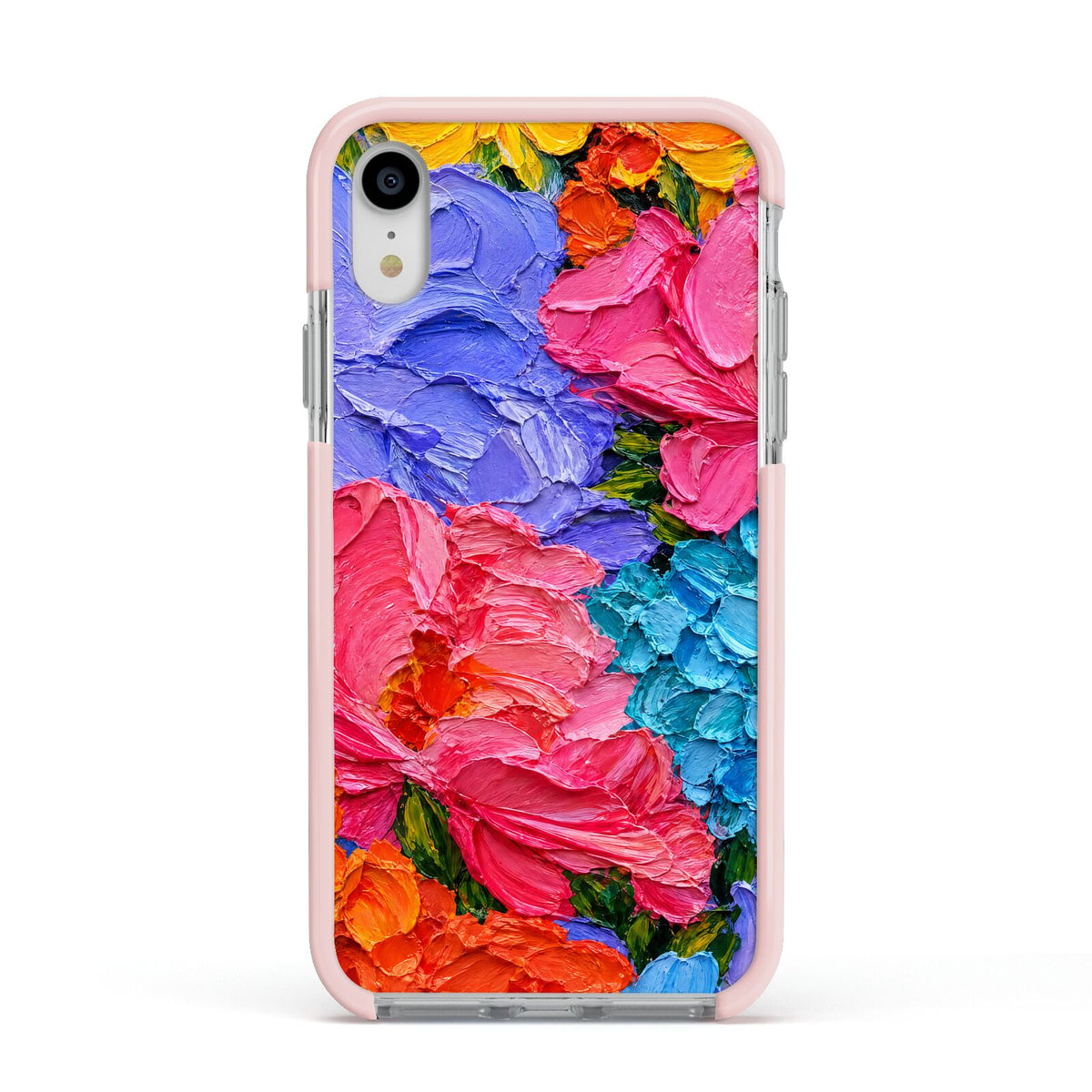 Bloom Riot Apple iPhone XR Impact Case Pink Edge on Silver Phone
