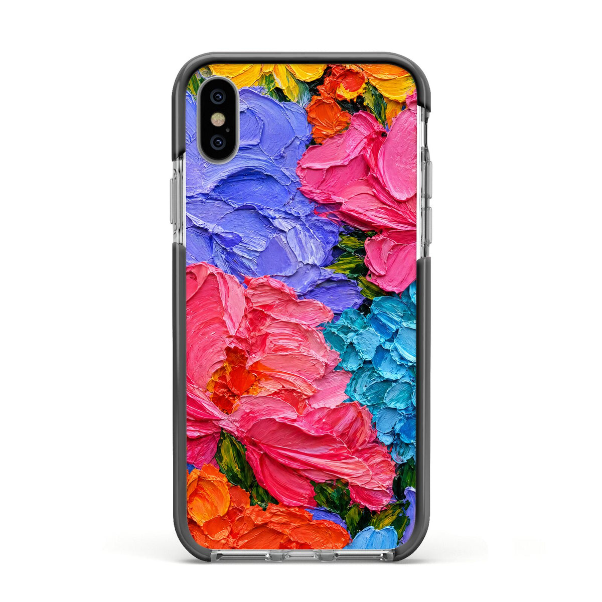 Bloom Riot Apple iPhone Xs Impact Case Black Edge on Silver Phone