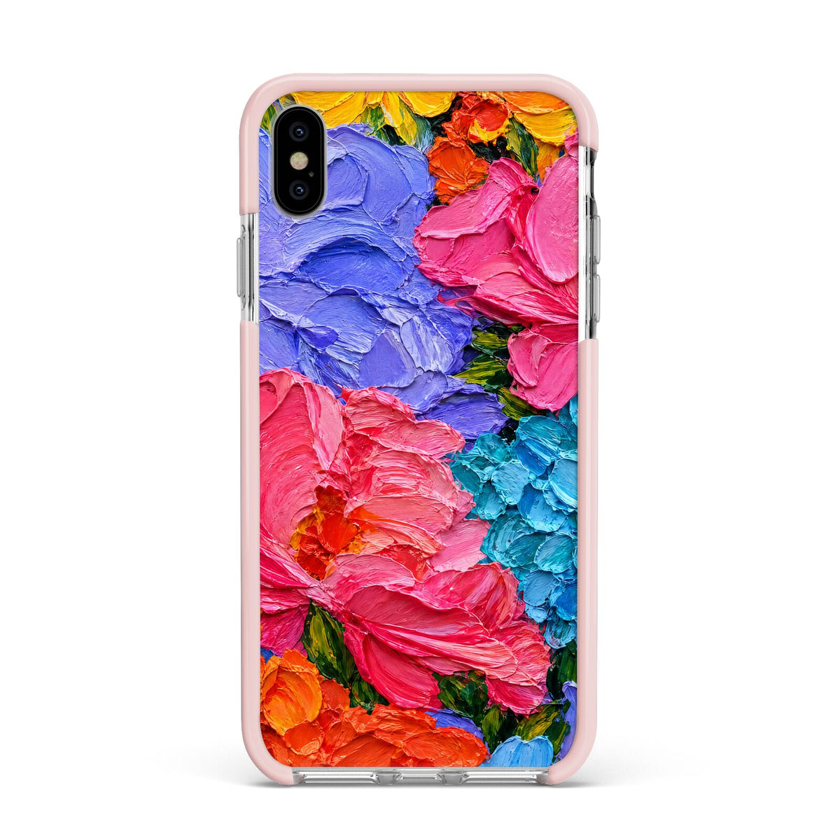 Bloom Riot Apple iPhone Xs Max Impact Case Pink Edge on Silver Phone