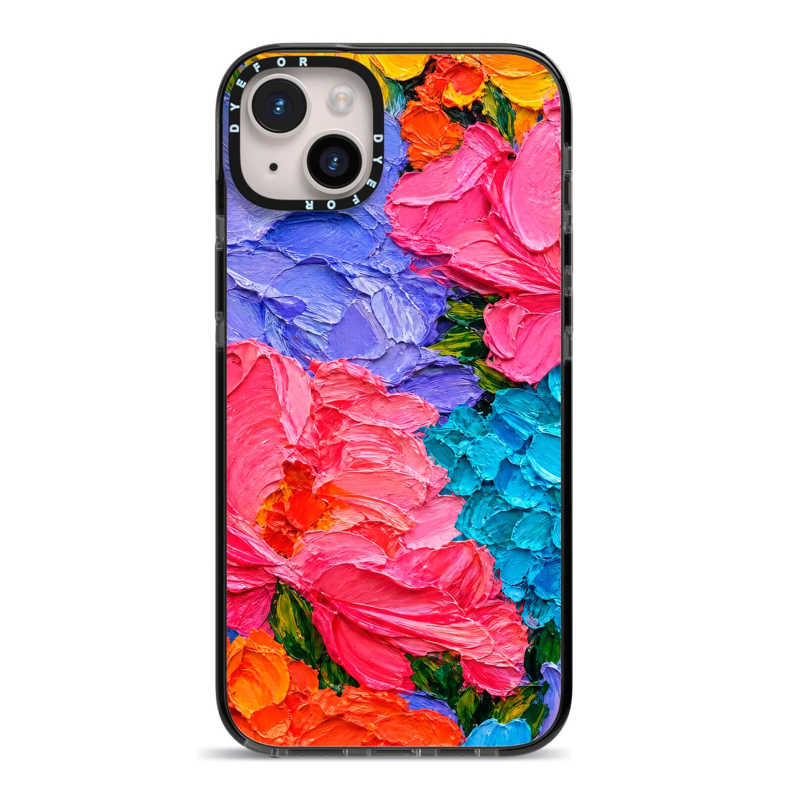 Bloom Riot iPhone 14 Plus Black Impact Case on Silver phone