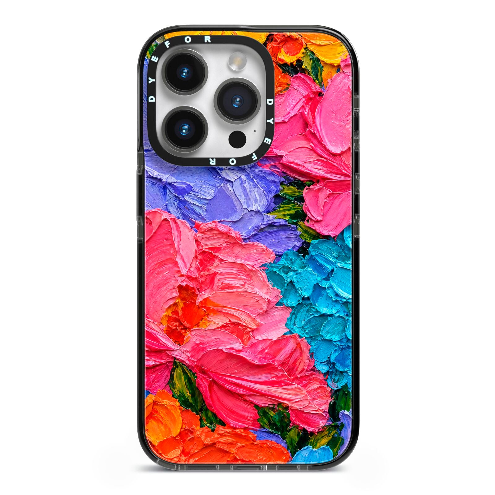 Bloom Riot iPhone 14 Pro Black Impact Case on Silver phone