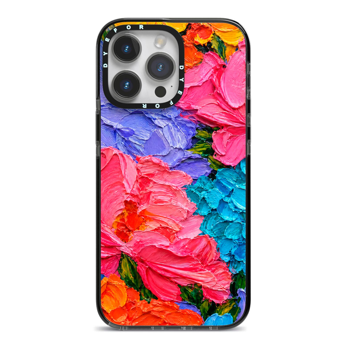 Bloom Riot iPhone 14 Pro Max Black Impact Case on Silver phone