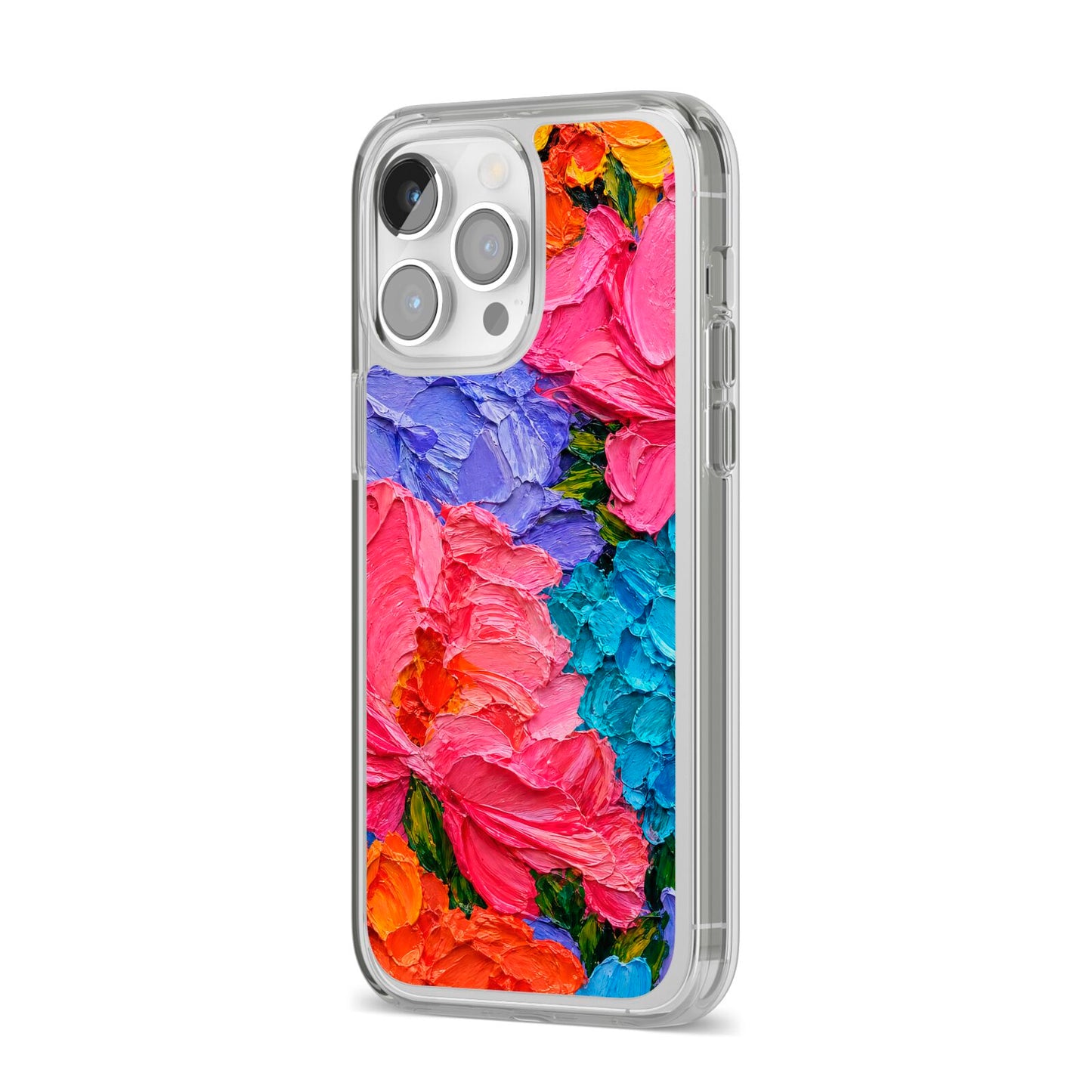 Bloom Riot iPhone 14 Pro Max Clear Tough Case Silver Angled Image
