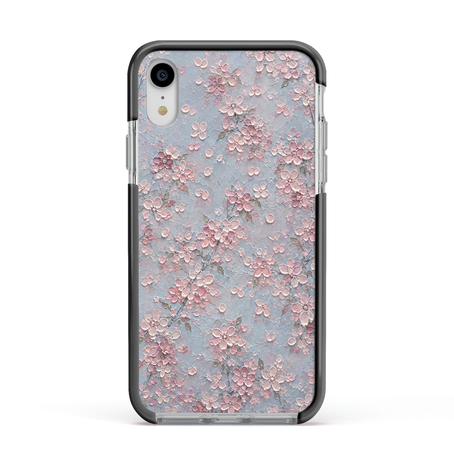 Blossom Haze Apple iPhone XR Impact Case Black Edge on Silver Phone