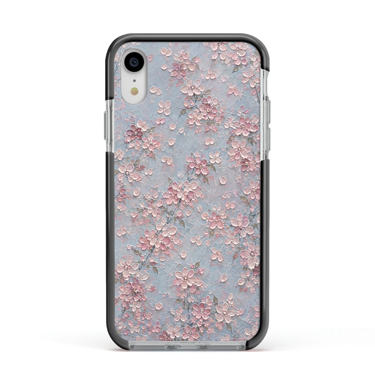 Blossom Haze Apple iPhone XR Impact Case Black Edge on Silver Phone