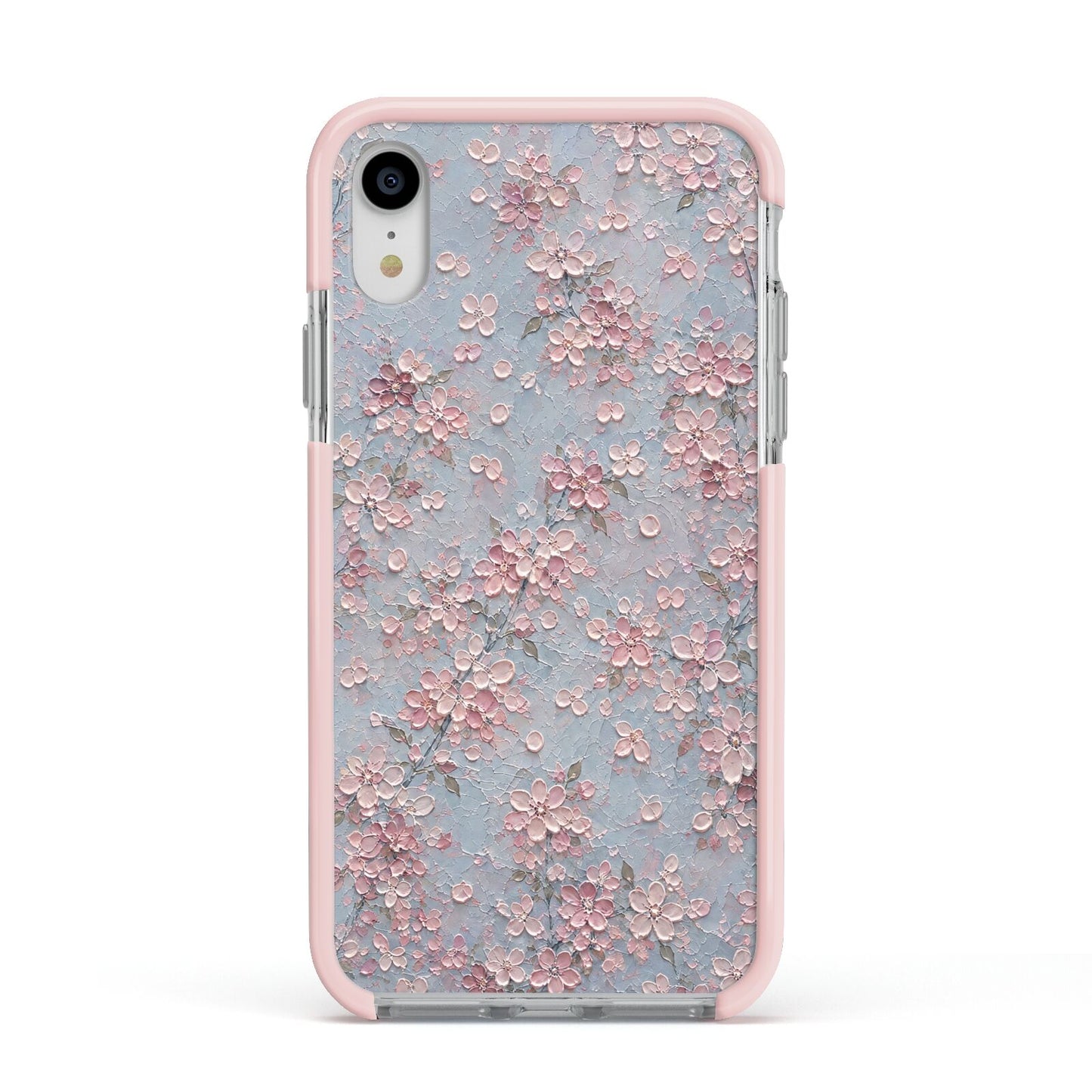 Blossom Haze Apple iPhone XR Impact Case Pink Edge on Silver Phone