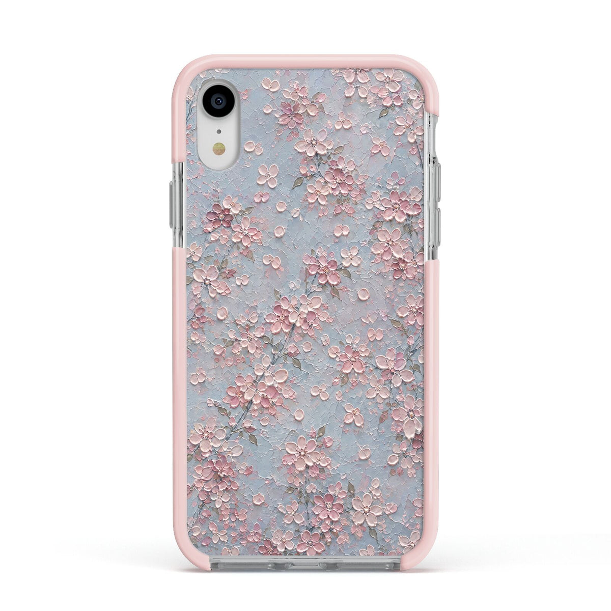 Blossom Haze Apple iPhone XR Impact Case Pink Edge on Silver Phone