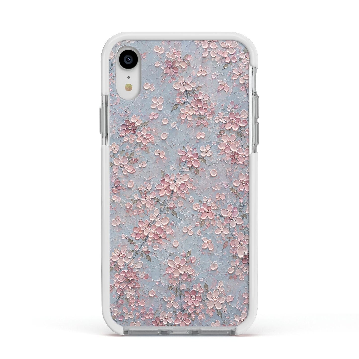 Blossom Haze Apple iPhone XR Impact Case White Edge on Silver Phone