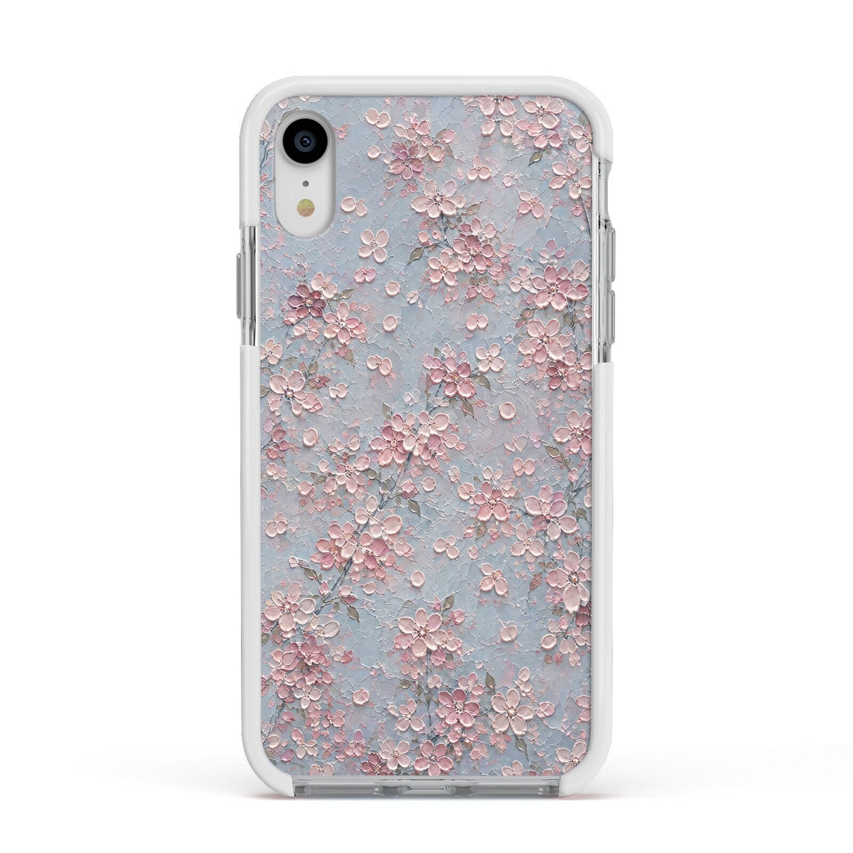 Blossom Haze Apple iPhone XR Impact Case White Edge on Silver Phone