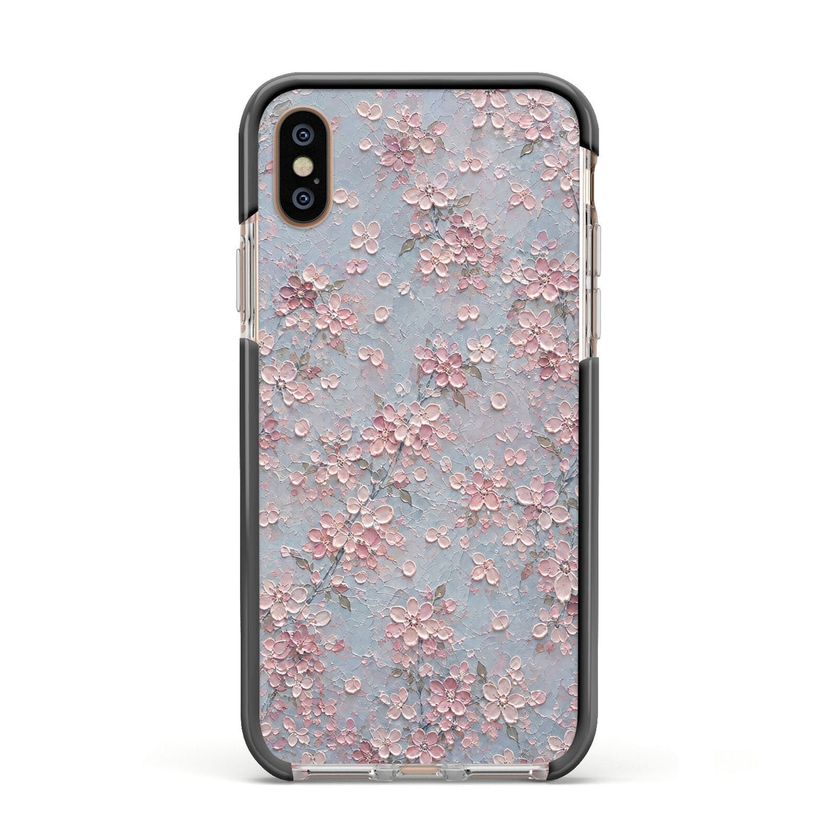 Blossom Haze Apple iPhone Xs Impact Case Black Edge on Gold Phone