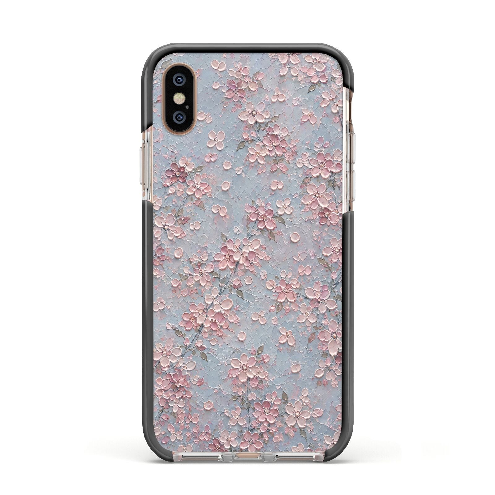 Blossom Haze Apple iPhone Xs Impact Case Black Edge on Gold Phone