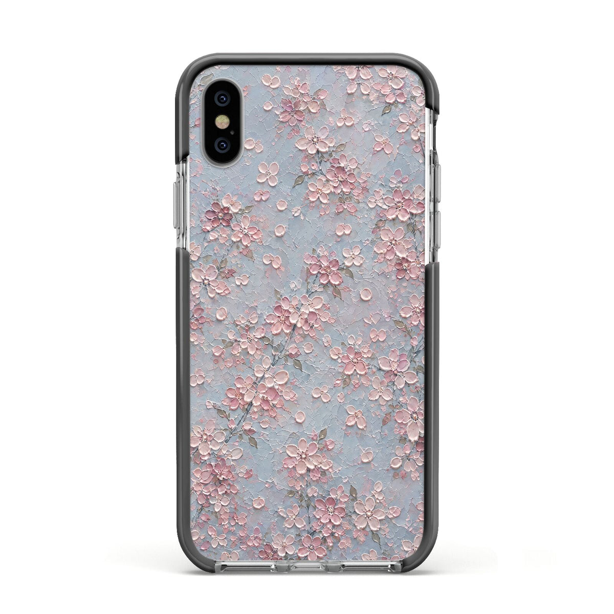 Blossom Haze Apple iPhone Xs Impact Case Black Edge on Silver Phone