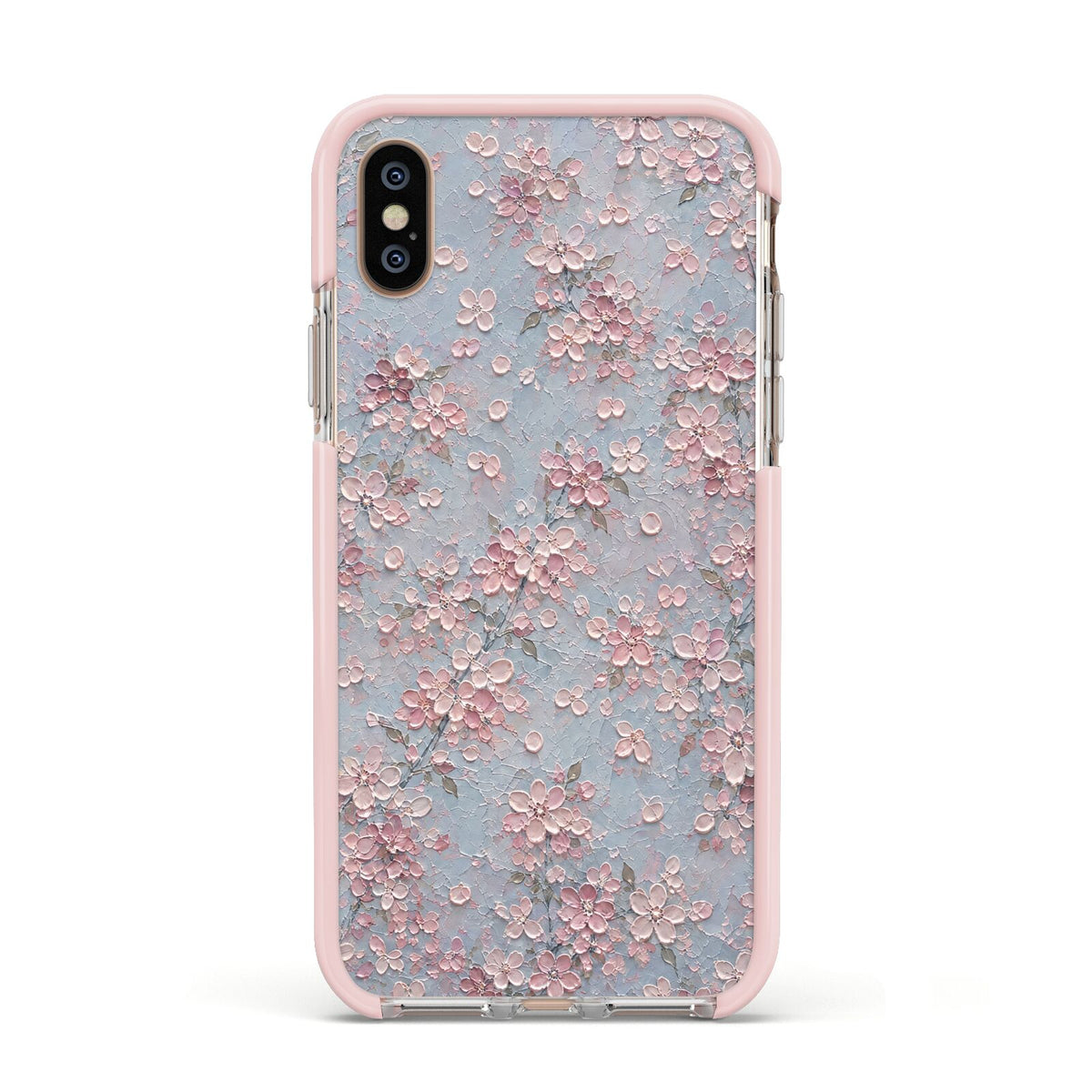 Blossom Haze Apple iPhone Xs Impact Case Pink Edge on Gold Phone
