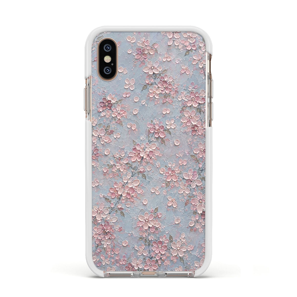 Blossom Haze Apple iPhone Xs Impact Case White Edge on Gold Phone