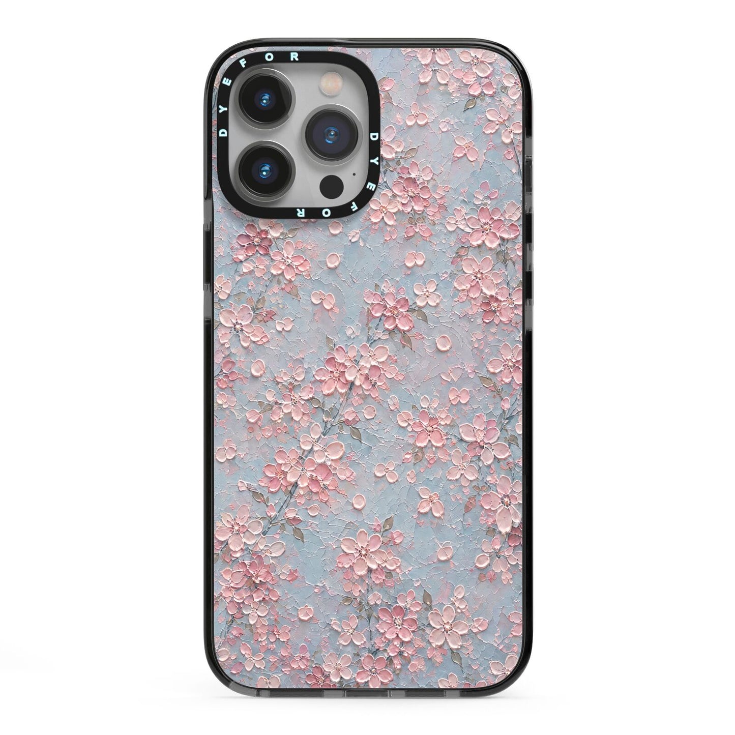 Blossom Haze iPhone 13 Pro Max Black Impact Case on Silver phone