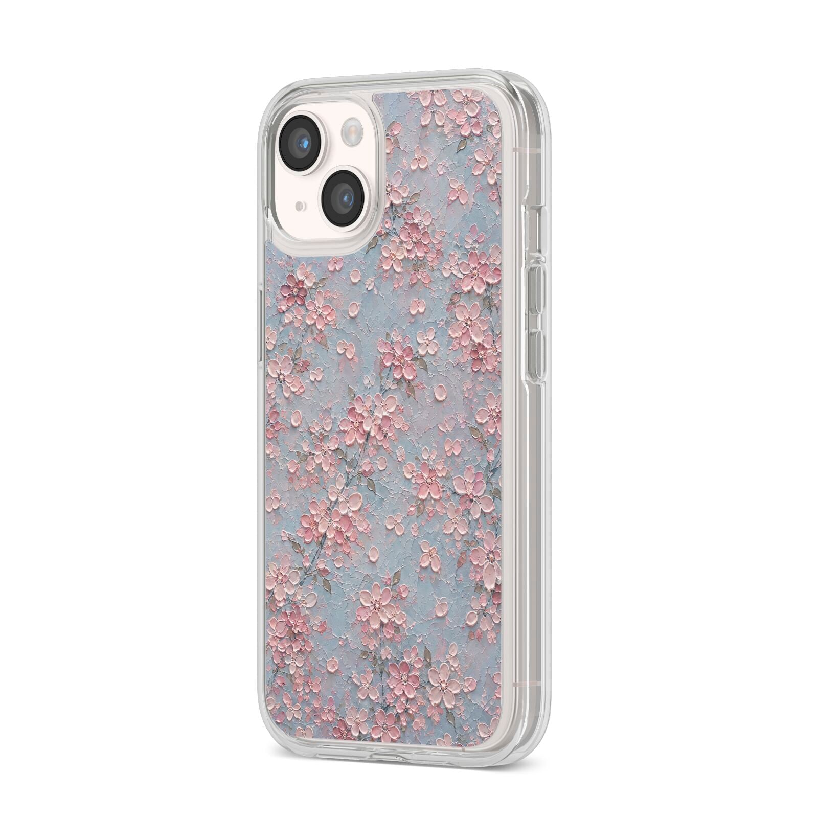 Blossom Haze iPhone 14 Clear Tough Case Starlight Angled Image