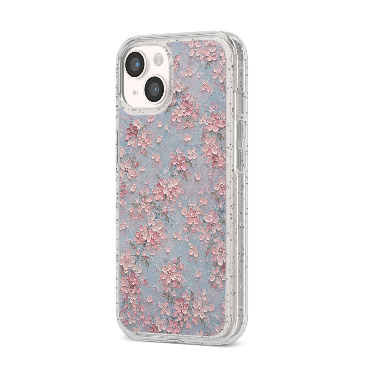 Blossom Haze iPhone 14 Glitter Tough Case Starlight Angled Image