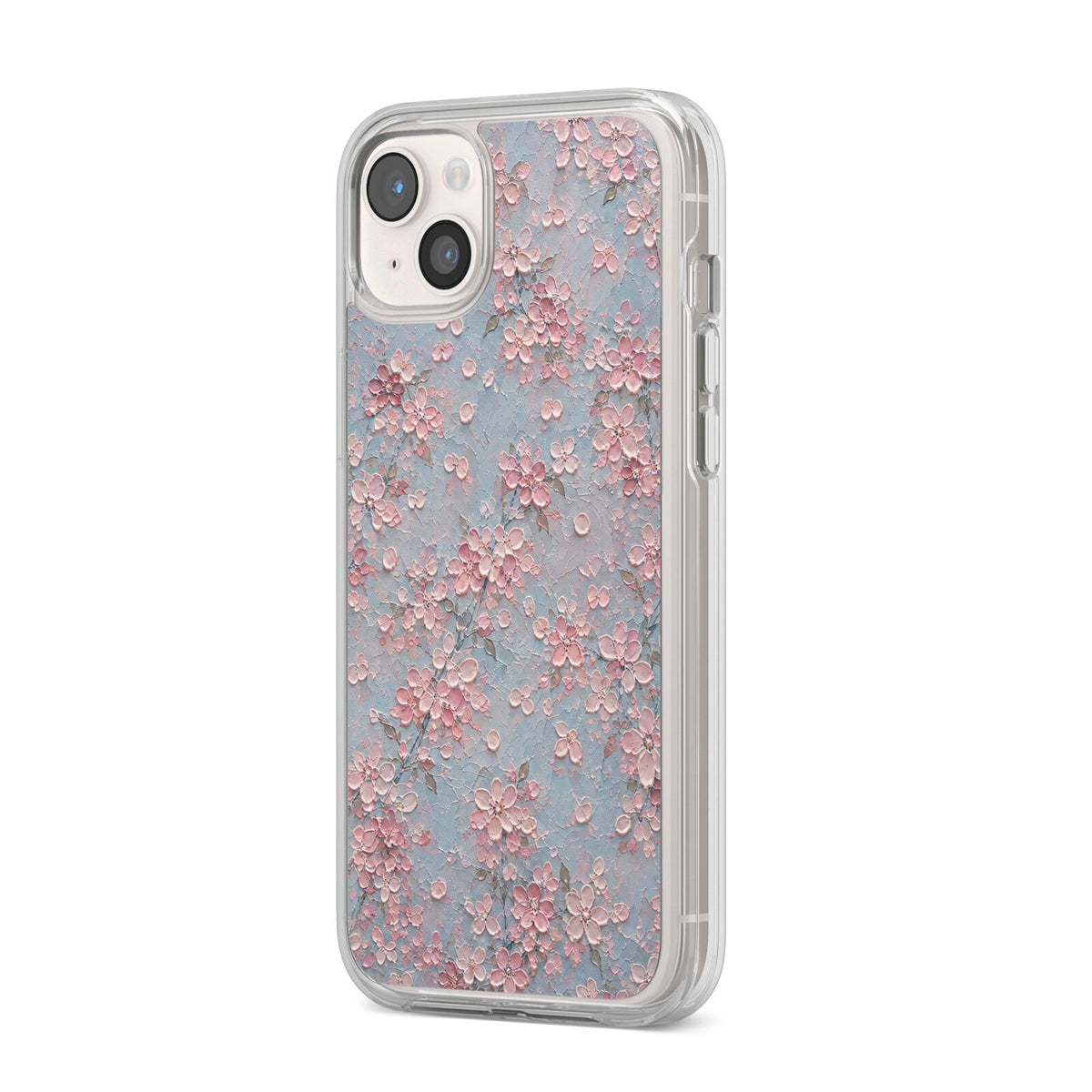 Blossom Haze iPhone 14 Plus Clear Tough Case Starlight Angled Image