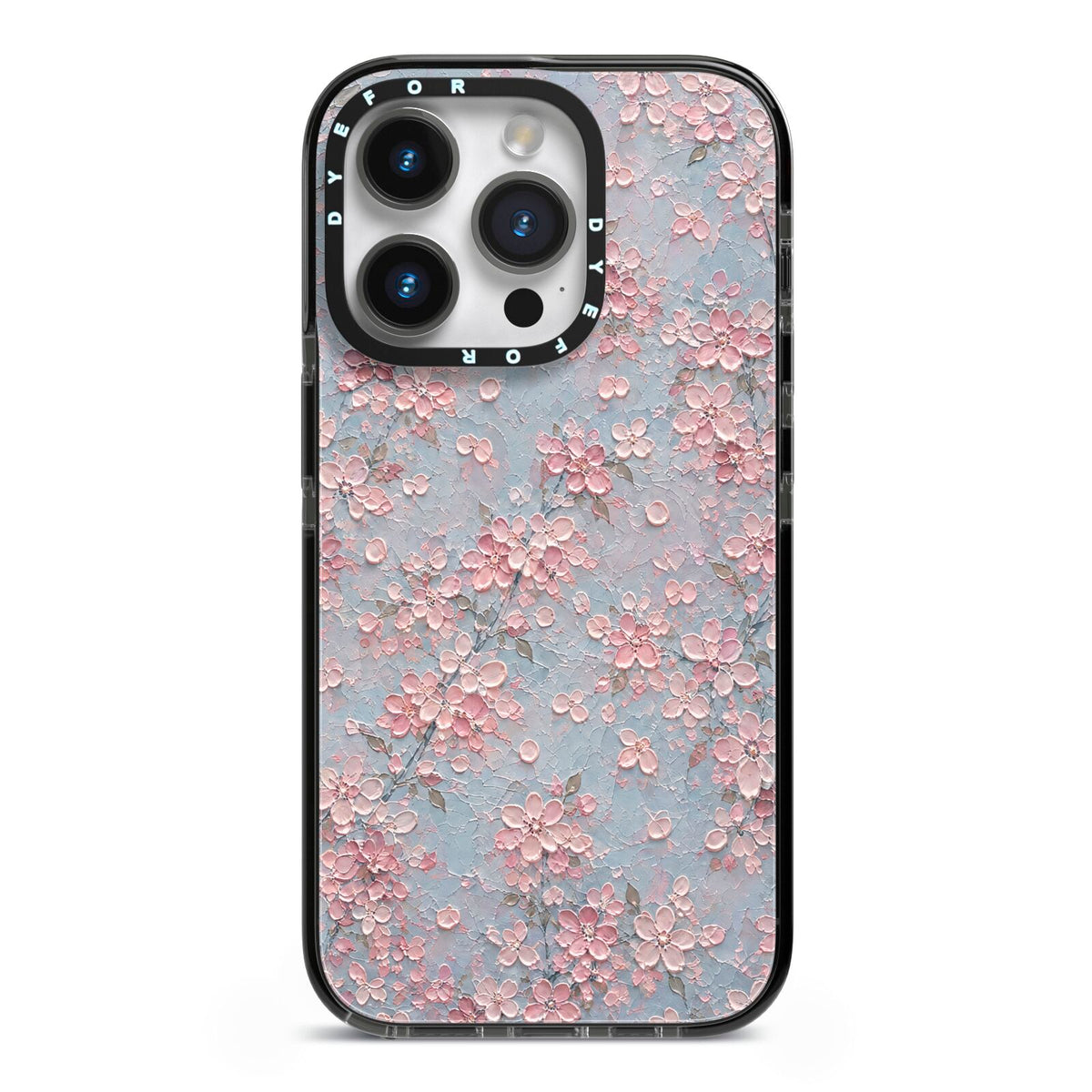 Blossom Haze iPhone 14 Pro Black Impact Case on Silver phone