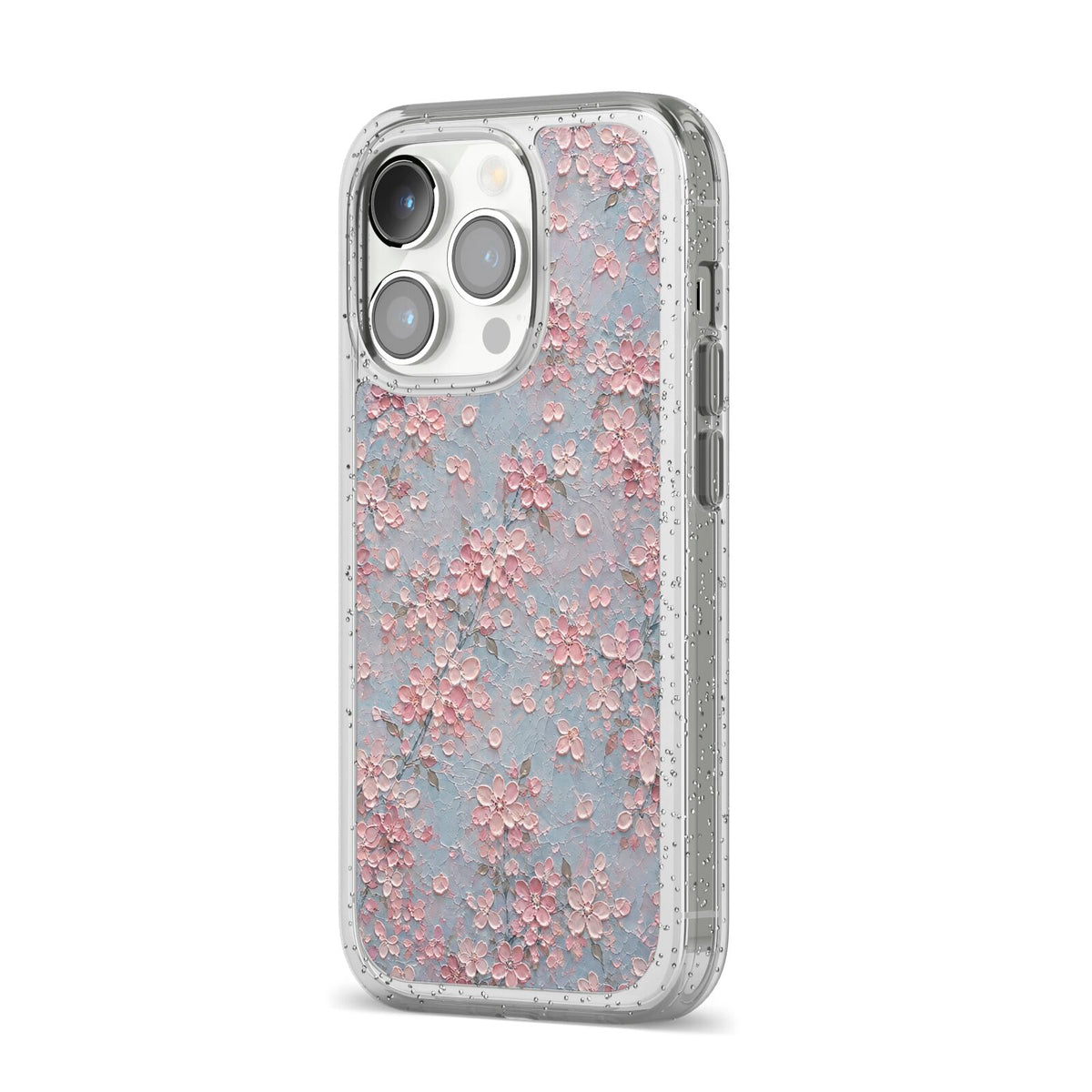 Blossom Haze iPhone 14 Pro Glitter Tough Case Silver Angled Image