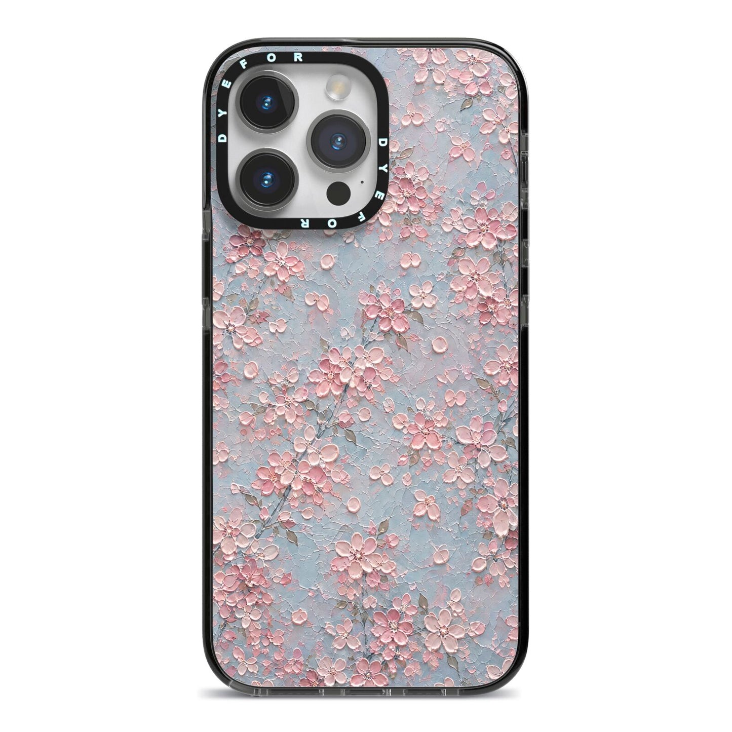 Blossom Haze iPhone 14 Pro Max Black Impact Case on Silver phone