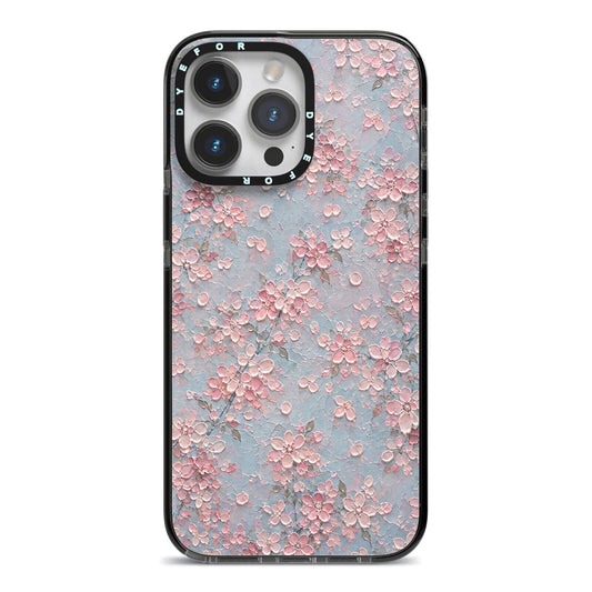 Blossom Haze iPhone 14 Pro Max Black Impact Case on Silver phone