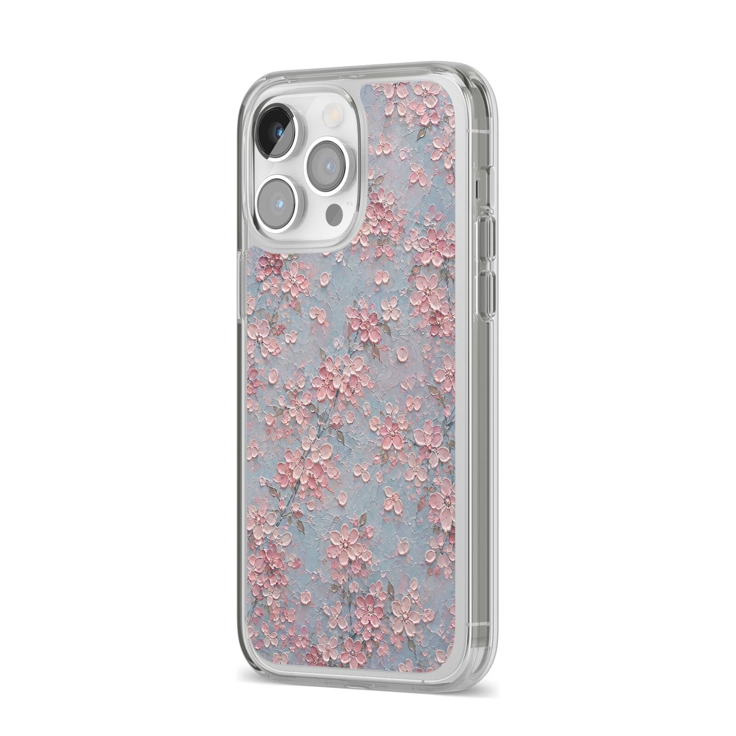 Blossom Haze iPhone 14 Pro Max Clear Tough Case Silver Angled Image