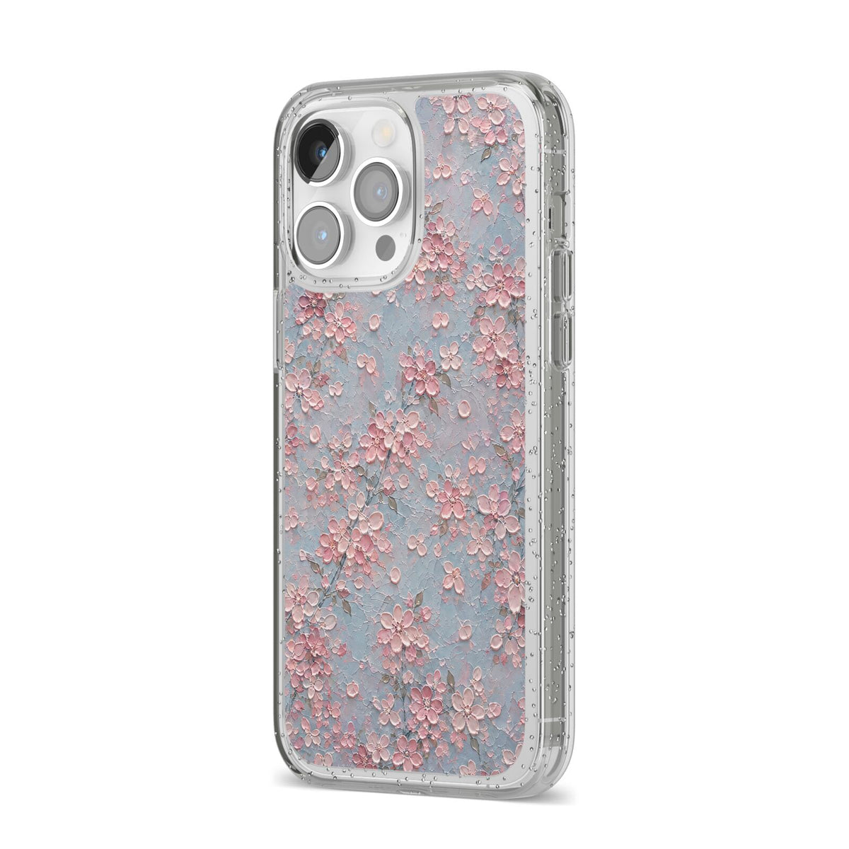 Blossom Haze iPhone 14 Pro Max Glitter Tough Case Silver Angled Image