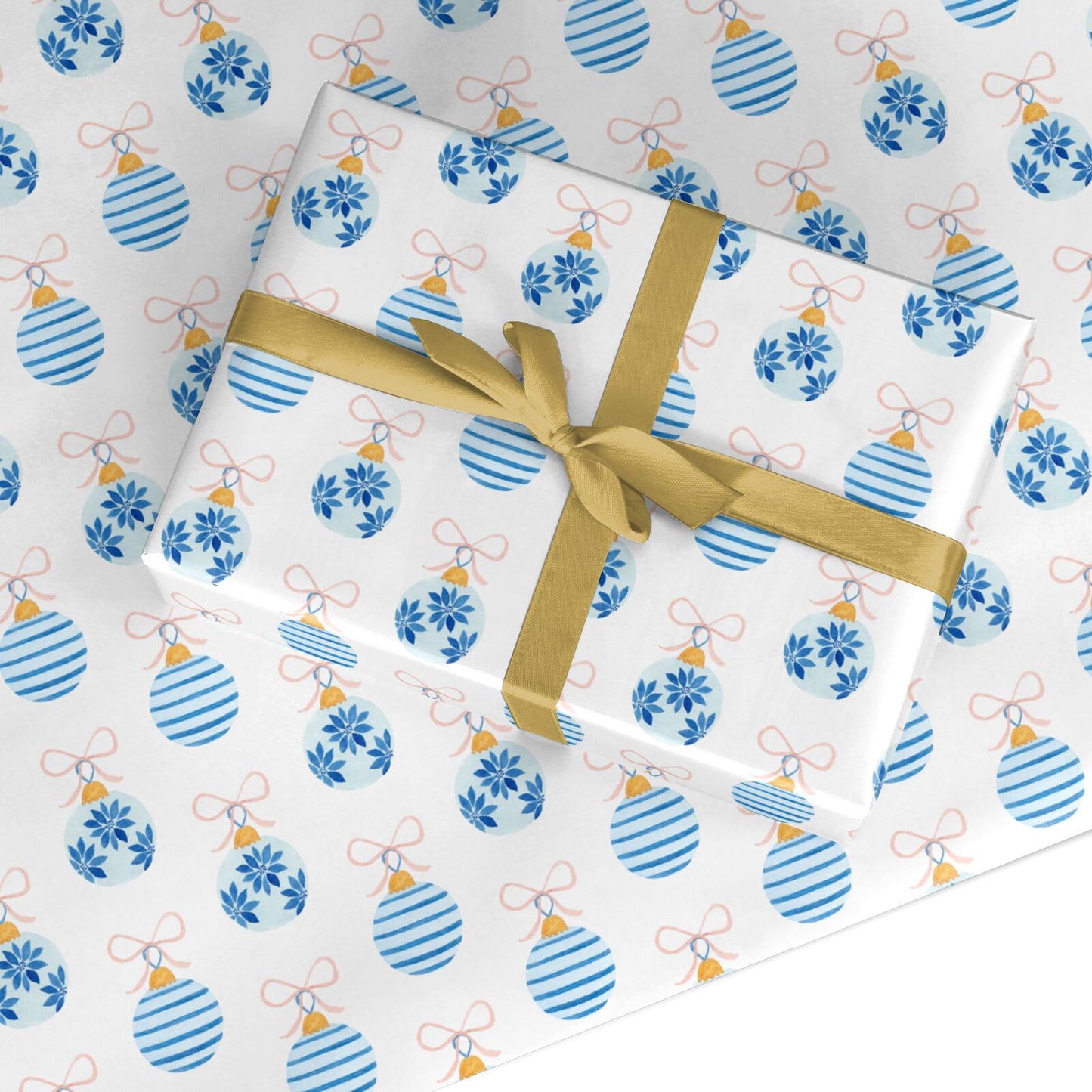 Blue Bauble Bow Custom Wrapping Paper