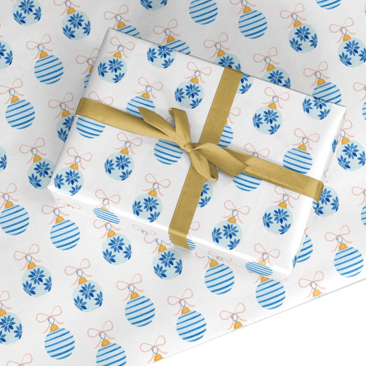 Blue Bauble Bow Custom Wrapping Paper
