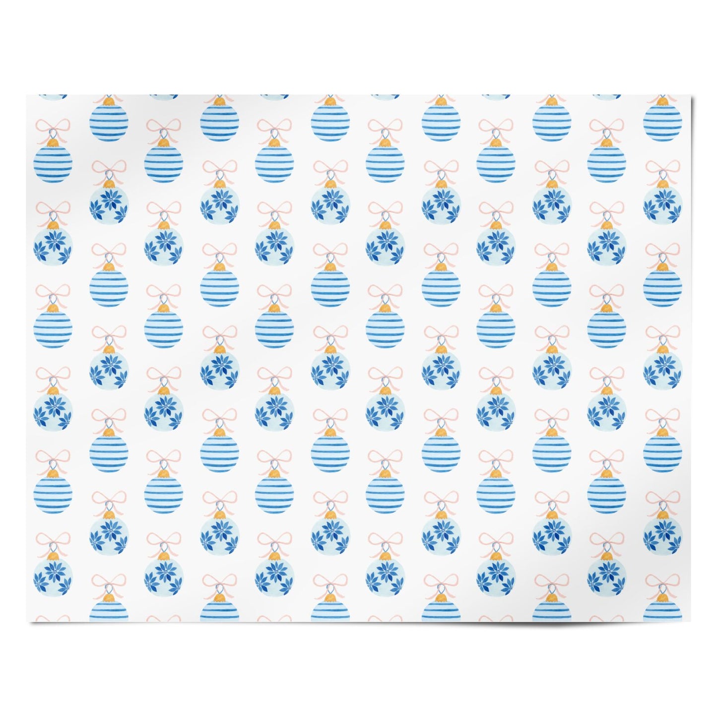 Blue Bauble Bow Personalised Wrapping Paper Alternative