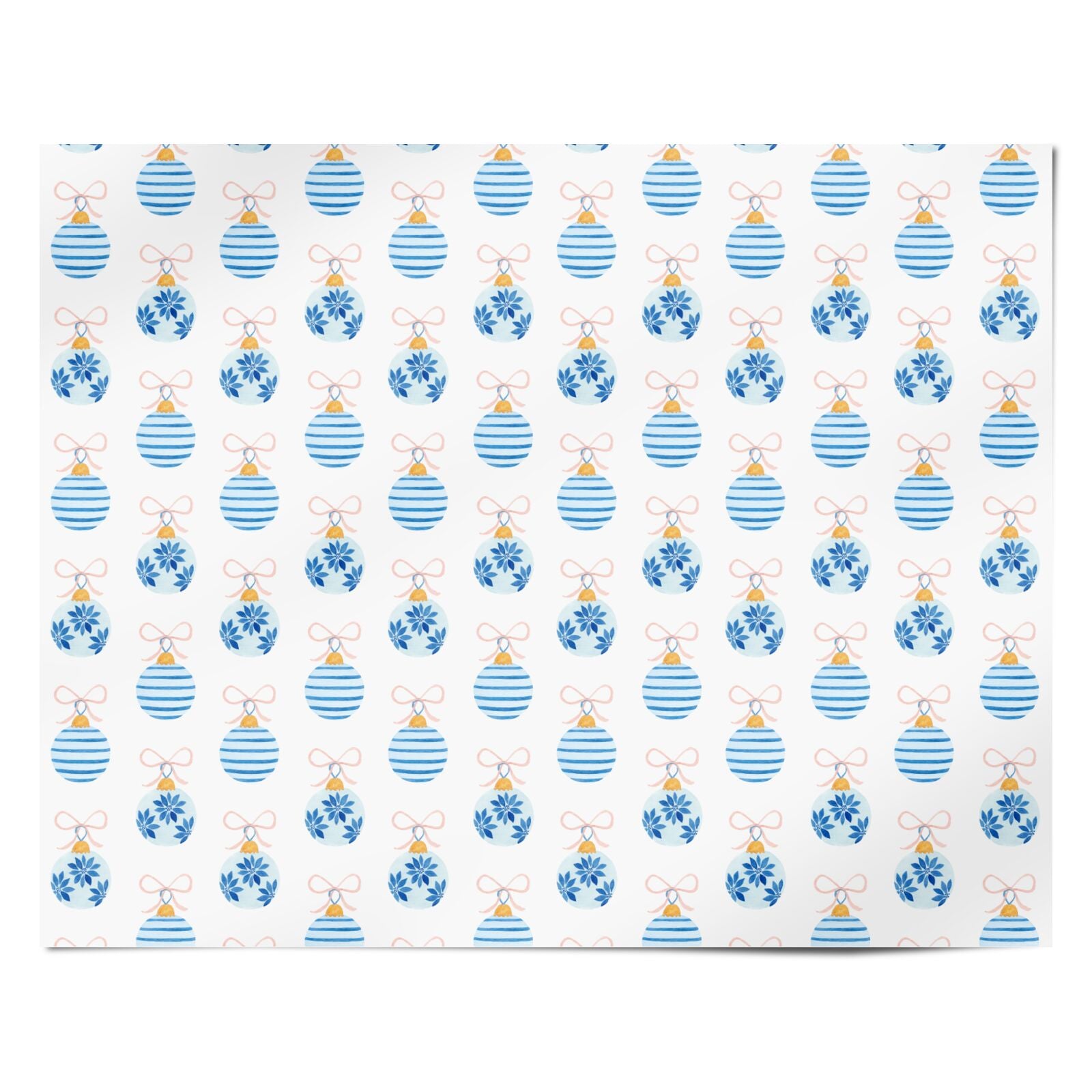 Blue Bauble Bow Personalised Wrapping Paper Alternative