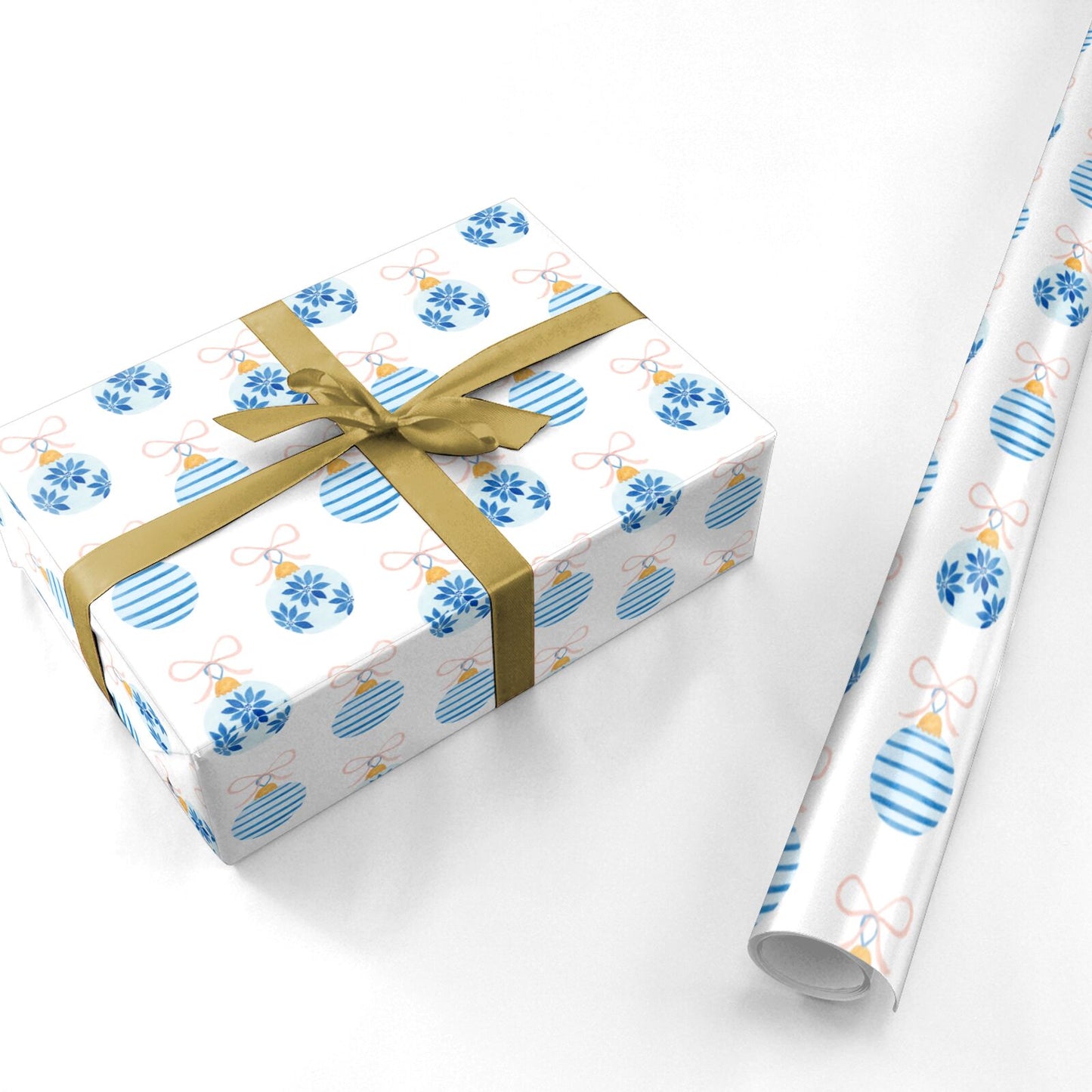 Blue Bauble Bow Personalised Wrapping Paper