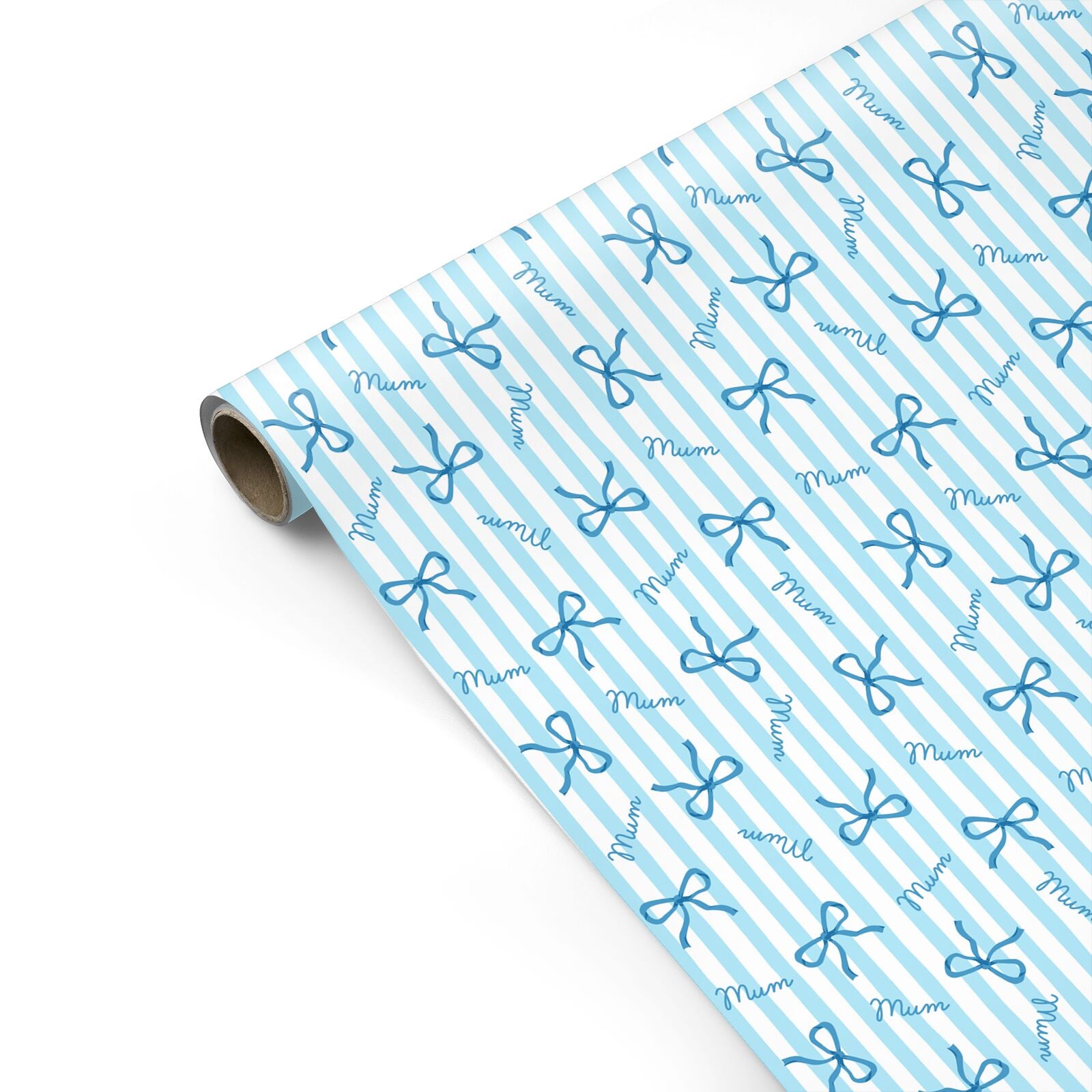 Blue Bow Mum Stripe Mothers Day Personalised Gift Wrap