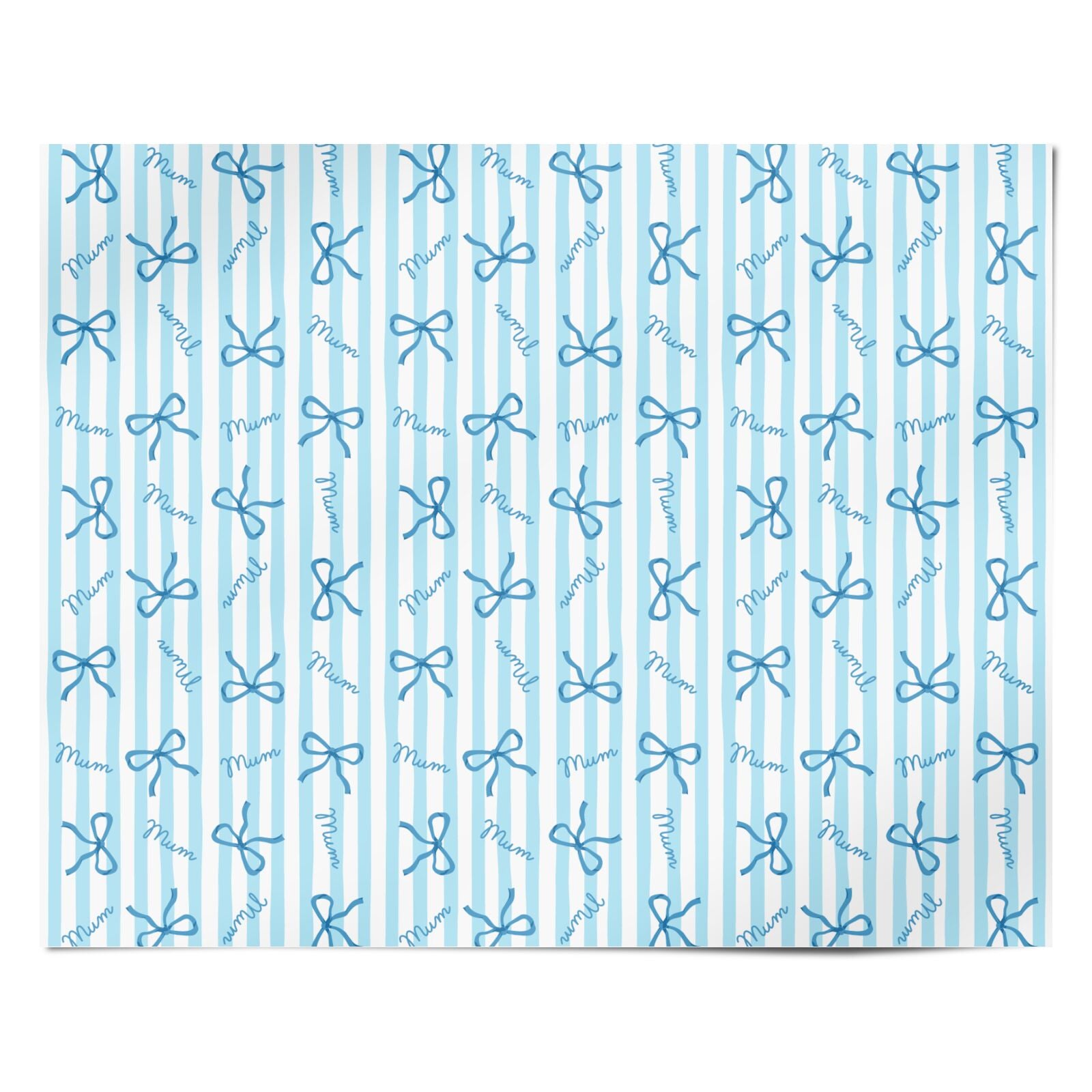 Blue Bow Mum Stripe Mothers Day Personalised Wrapping Paper Alternative