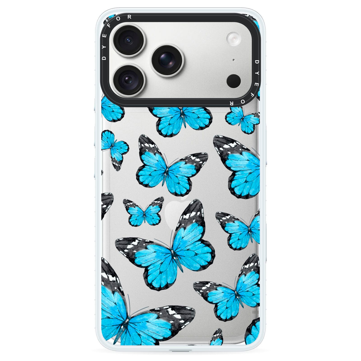 Blue Butterfly iPhone 18 Pro Max Black Impact Pre order Case on Silver phone