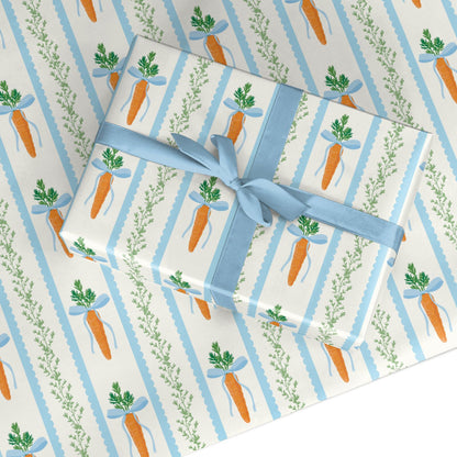 Blue Carrot Stripe Easter Design Custom Wrapping Paper