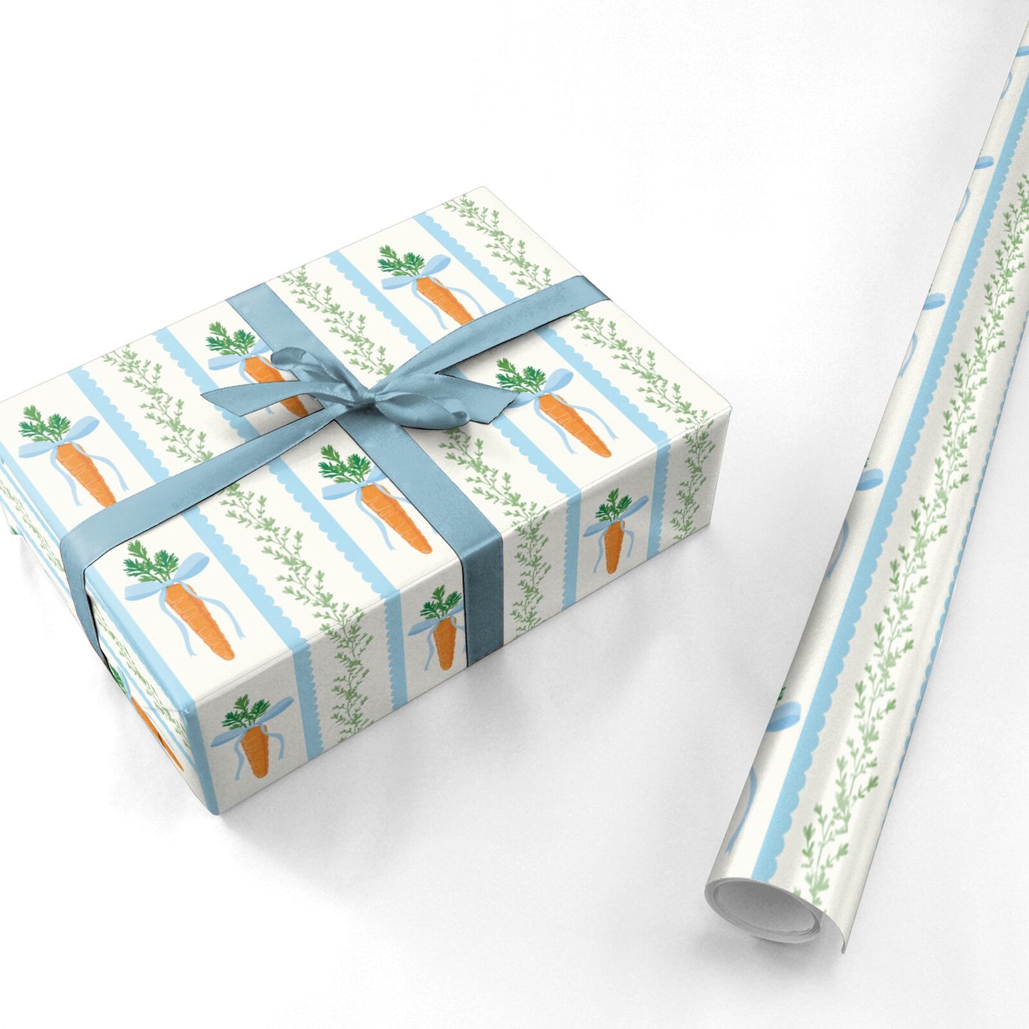 Blue Carrot Stripe Easter Design Personalised Wrapping Paper