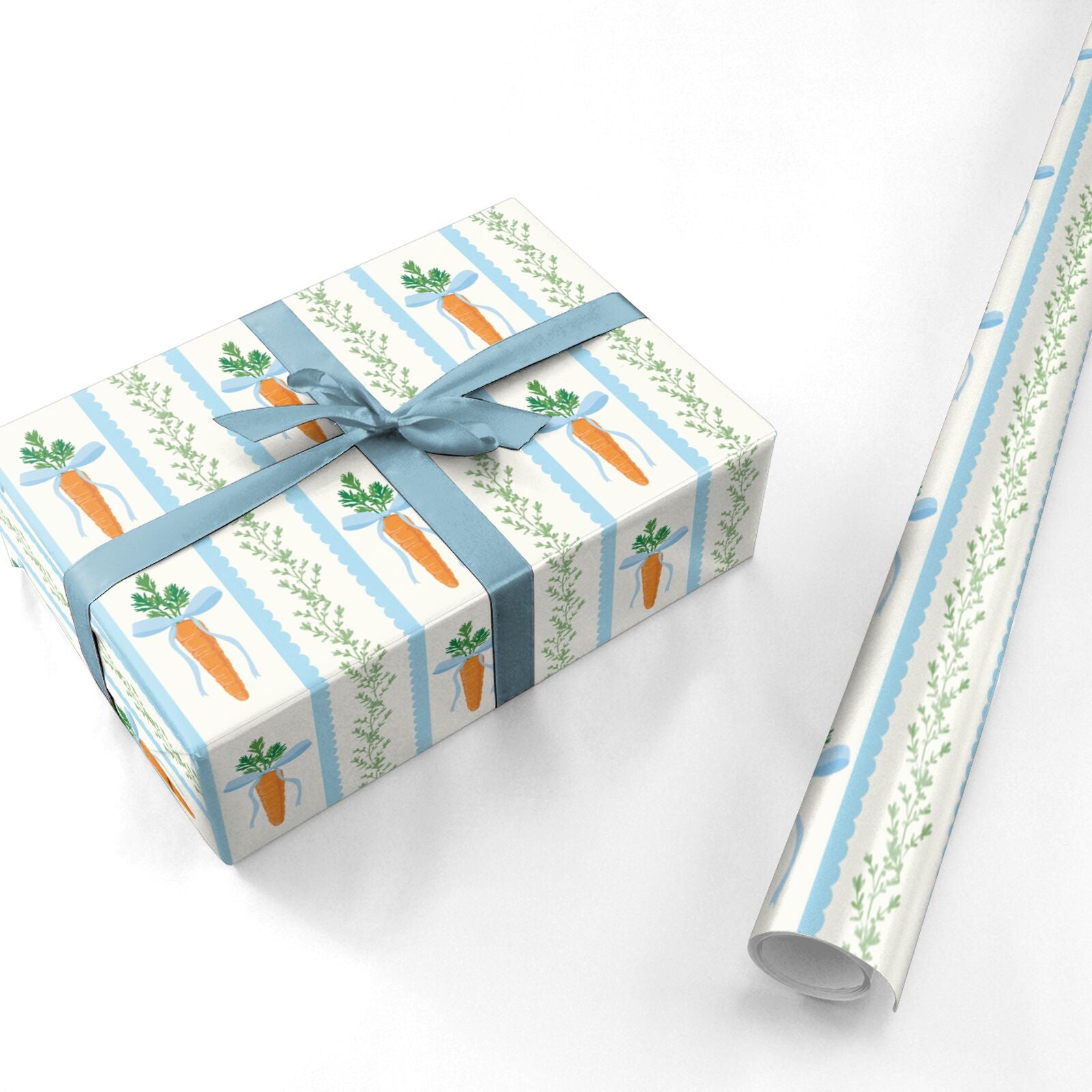 Blue Carrot Stripe Easter Design Personalised Wrapping Paper