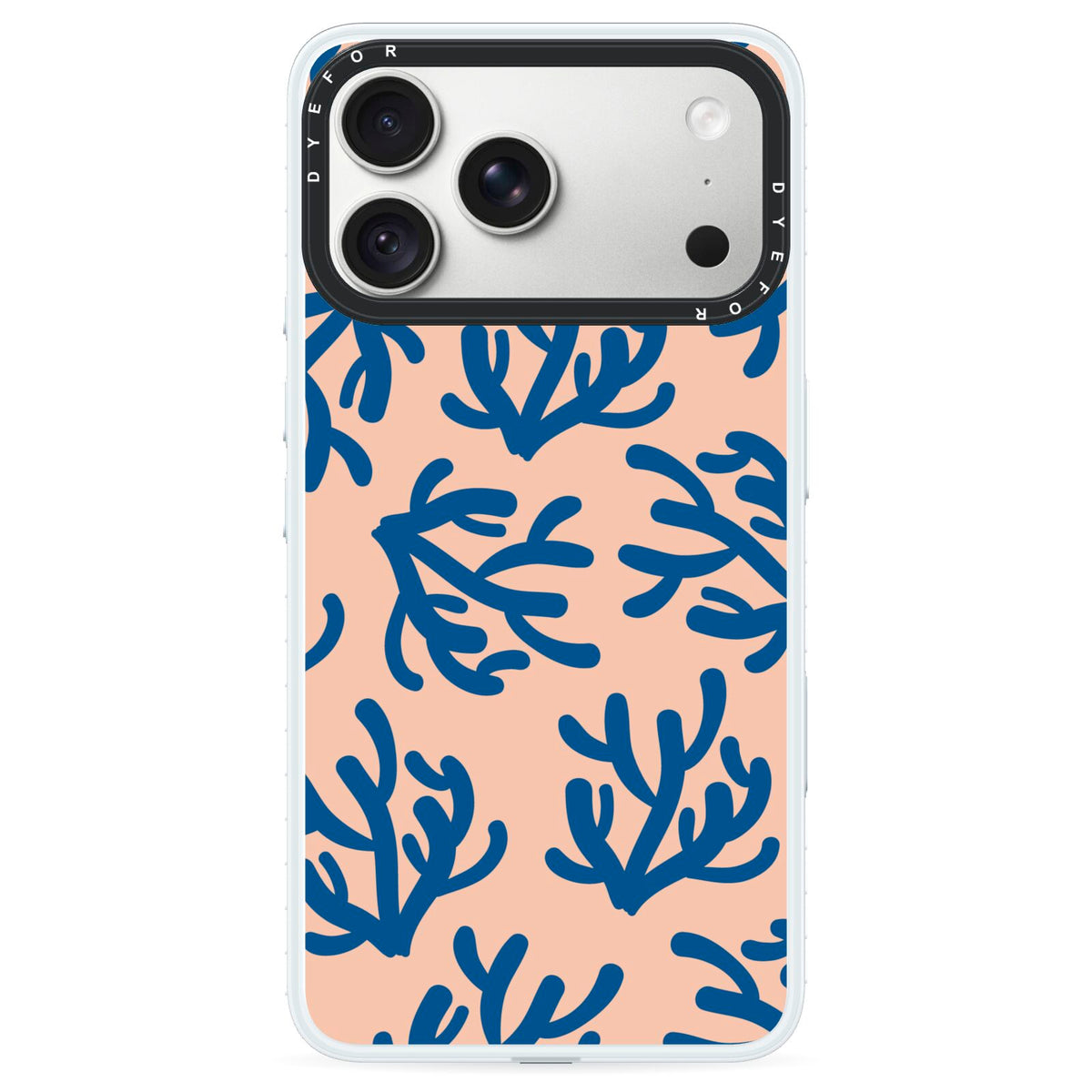 Blue Coral iPhone 18 Pro Black Impact Pre order Case on Silver phone