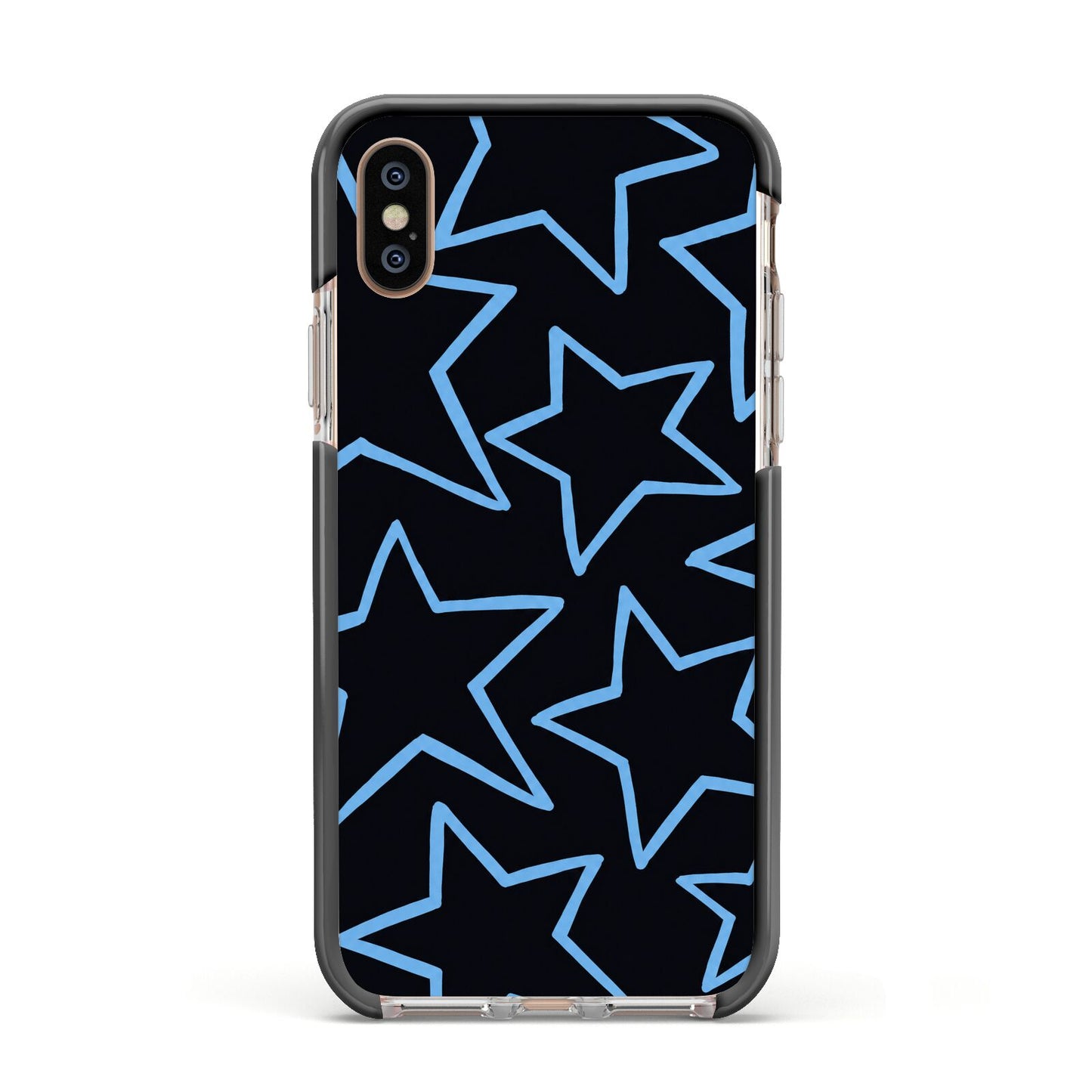 Blue Hour Stars Apple iPhone Xs Impact Case Black Edge on Gold Phone