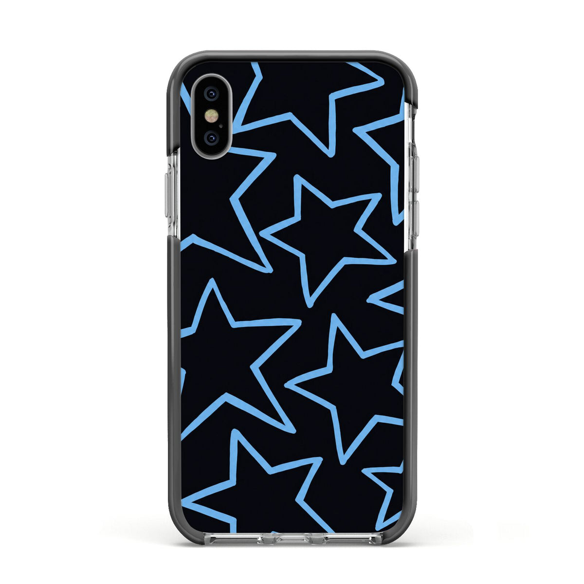 Blue Hour Stars Apple iPhone Xs Impact Case Black Edge on Silver Phone