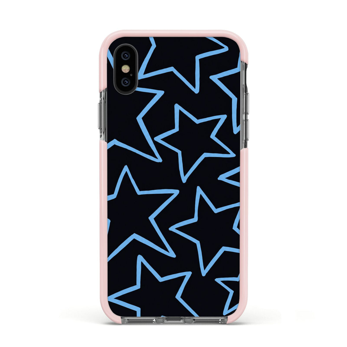 Blue Hour Stars Apple iPhone Xs Impact Case Pink Edge on Black Phone