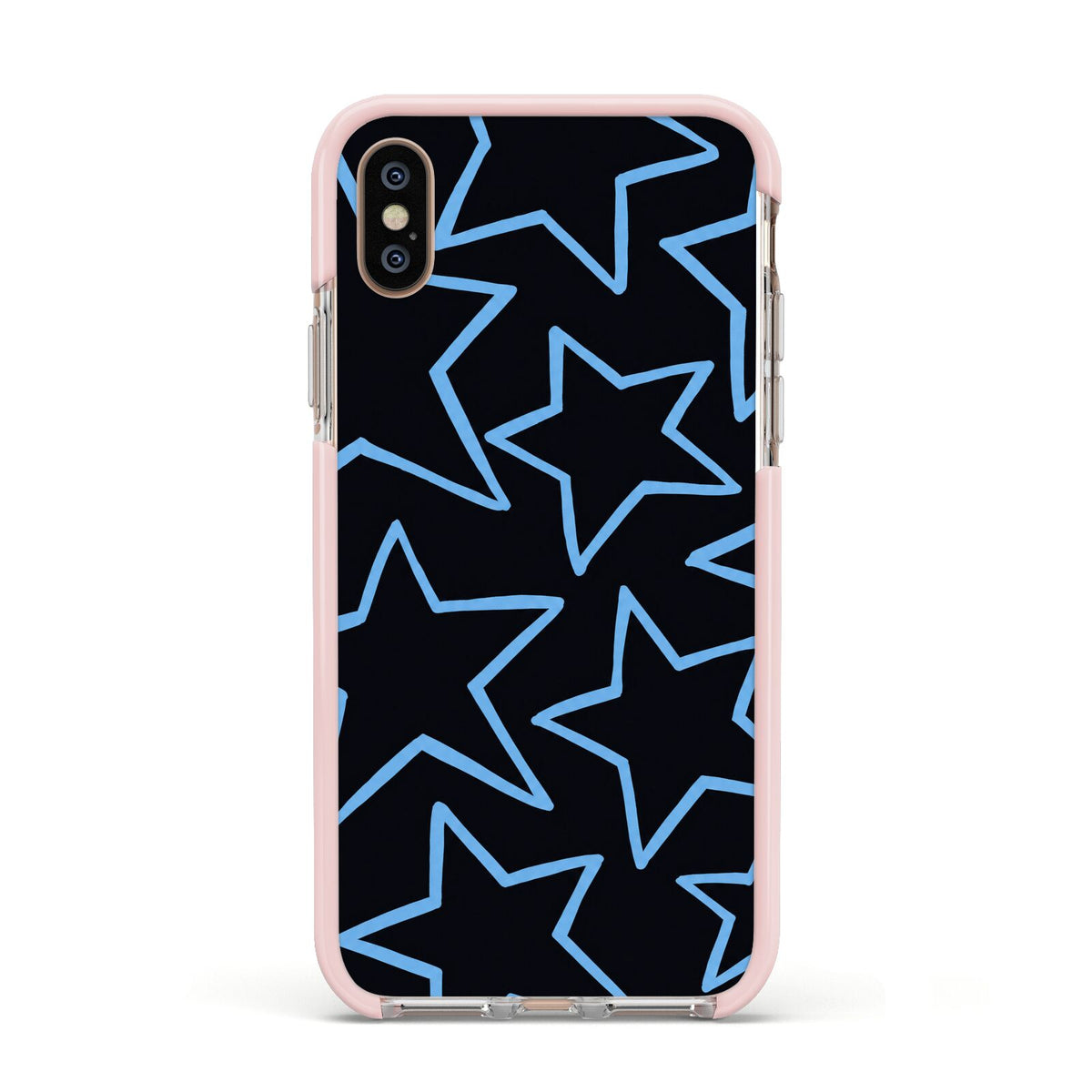 Blue Hour Stars Apple iPhone Xs Impact Case Pink Edge on Gold Phone